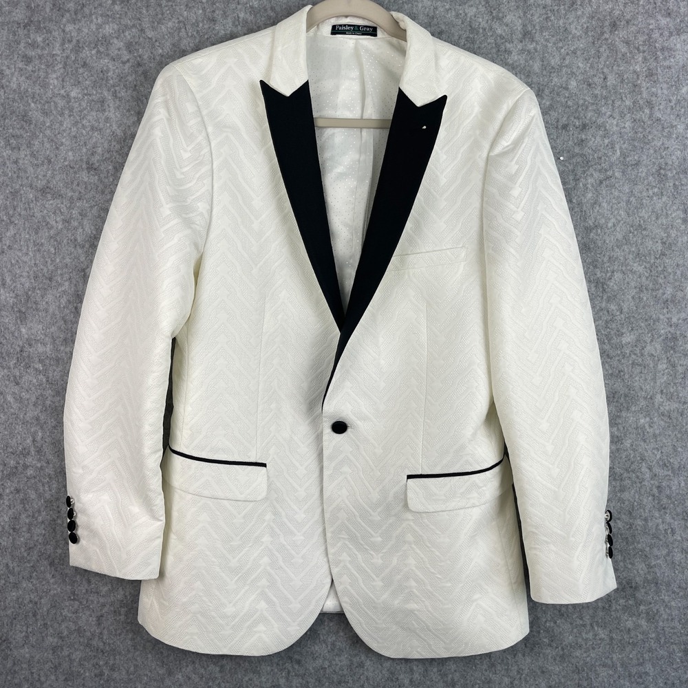 Paisley & Gray Tuxedo Blazer Dinner Jacket Mens 40R  White Slim Fit Textured